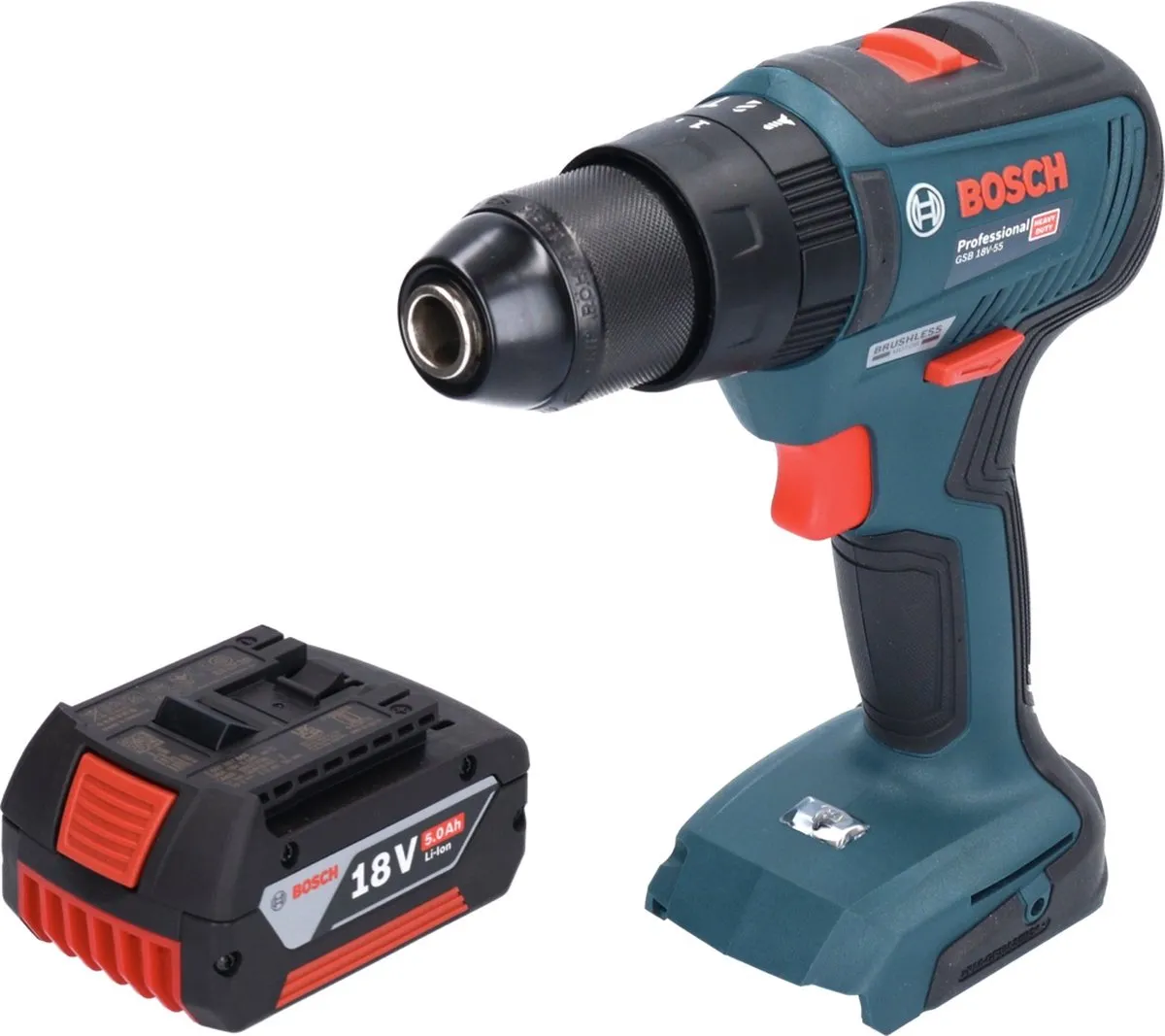 Bosch Professional GSB 18V-55 Klopboormachine - 55Nm Borstelloos - 5.0Ah Accu