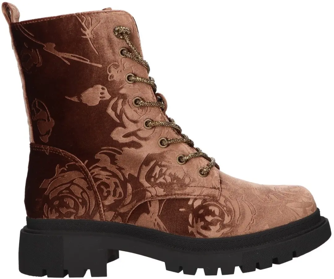 La Strada Veterboots Bruin Velvet Met Bloemenprint