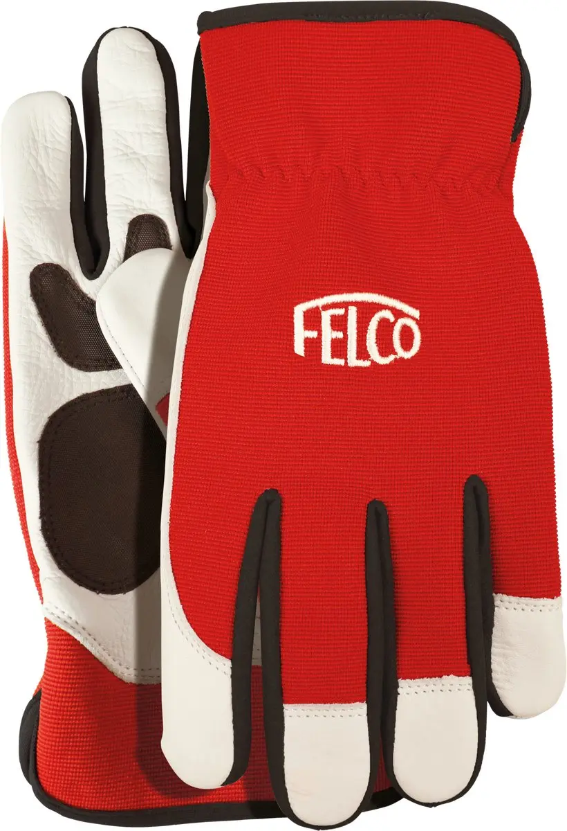 Felco Werkhandschoenen rood-wit met koeienleder