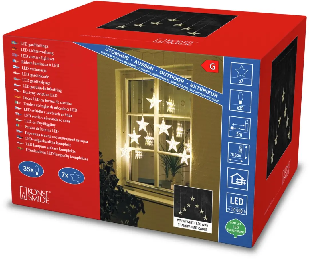 Konstsmide Lichtgordijn 116x75cm - 35 LED Sterrensnoer 24V Warmwit - afbeelding 4 van 6