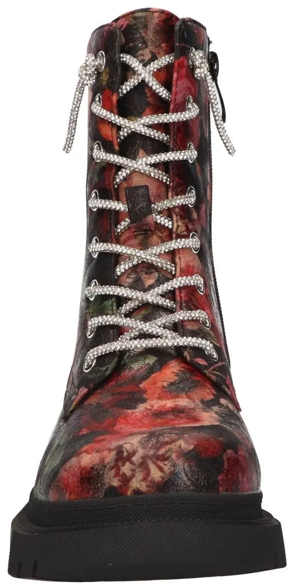 La Strada Zwarte Veterboots Met Bloemenprint