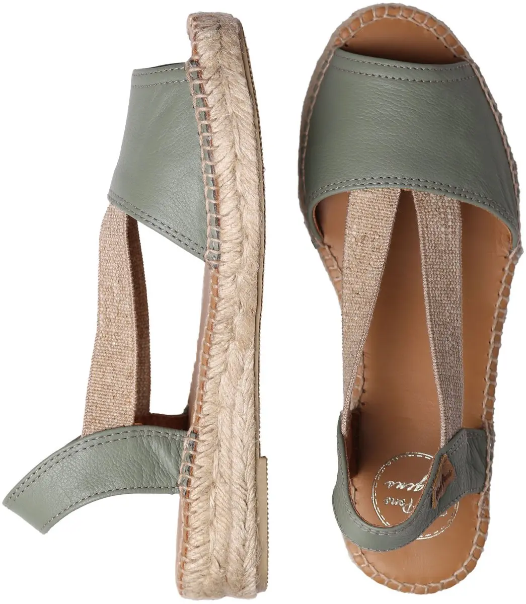 Platte leren sandaal met elastische bandjes