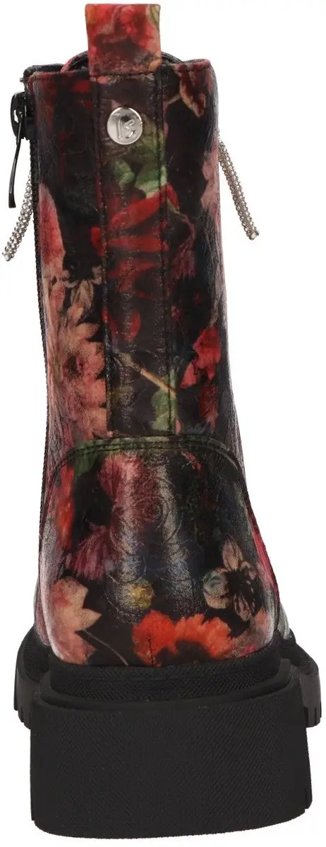 La Strada Zwarte Veterboots Met Bloemenprint