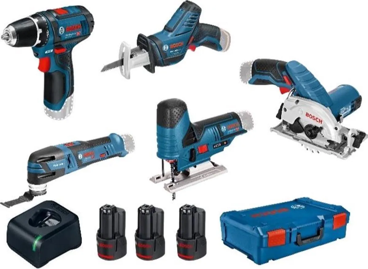 Bosch Professional 5 Toolkit GSR 12V-15 GOP 12V-28 GST 12V-70 GKS 12V-26 GSA 12V-14 - 3 Accu's