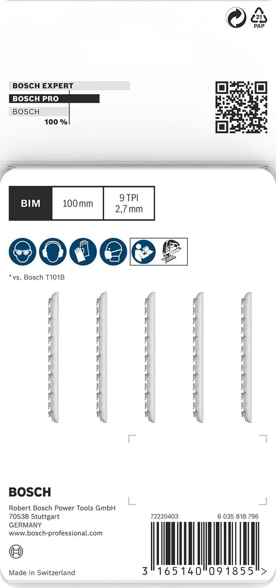 Bosch Professional DECOUPEERZB T101BF Decoupeerzaagbladen - 5 Stuks