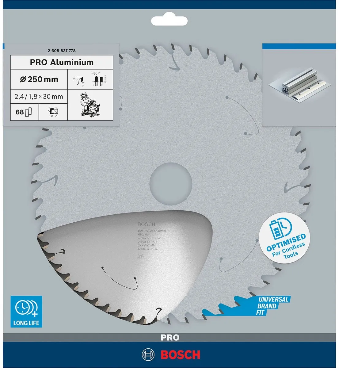 Bosch Professional Aluminium Accuzaagblad 250x2,4x30mm