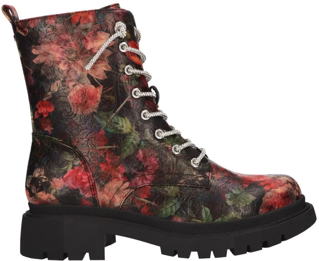La Strada Zwarte Veterboots Met Bloemenprint