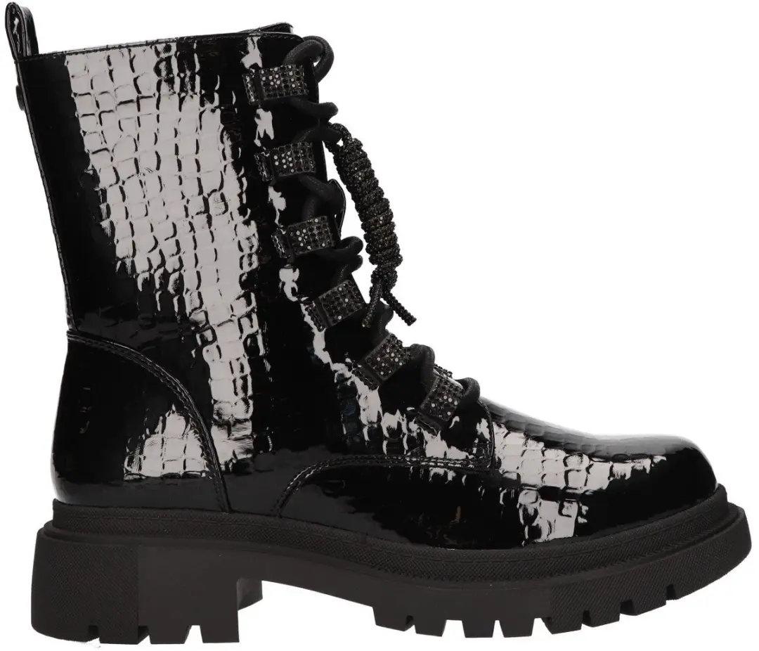 La Strada Zwarte Lak Veterboots Met Crocoprint