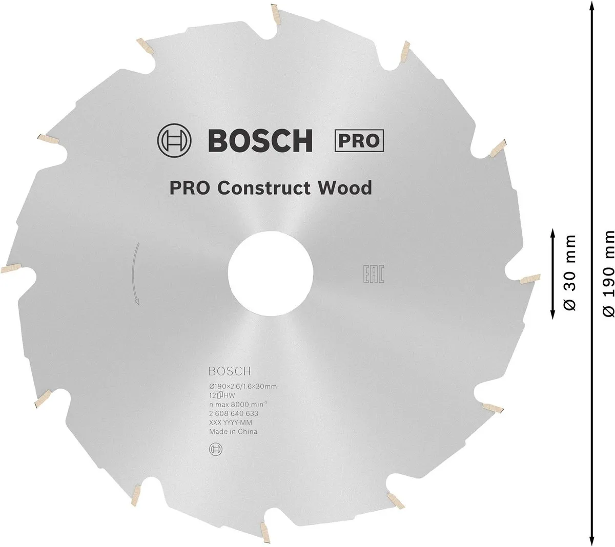 Bosch Professional Cirkelzaagblad Construct Wood 190mm - 12 Tanden