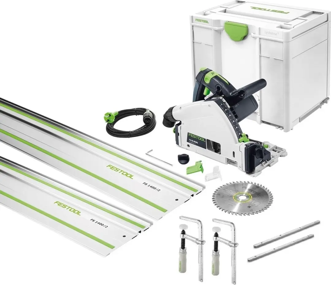 Festool TS 55 REBQ CAMP-set (575961) Invalzaag 1200 W + geleidingsrails + schroe