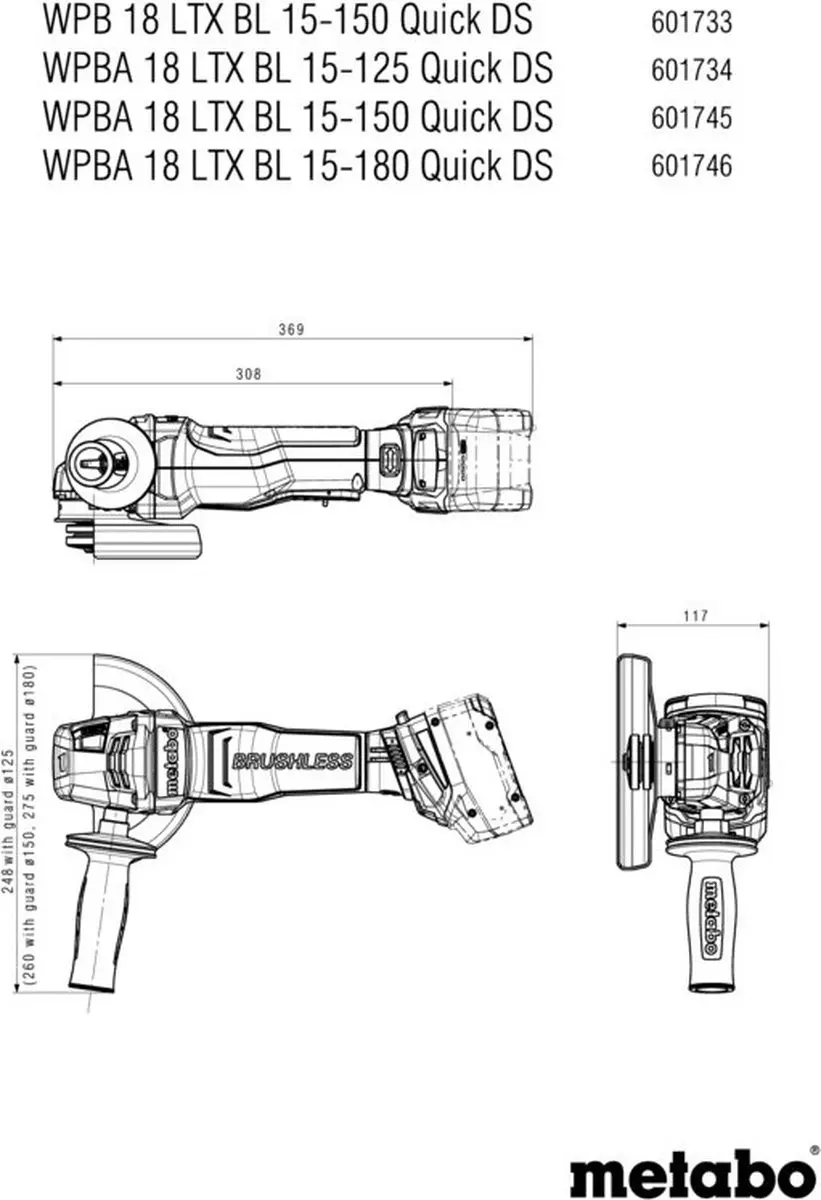 Metabo WPBA 18 LTX BL 15-180 Haakse Slijper 18V - 180mm