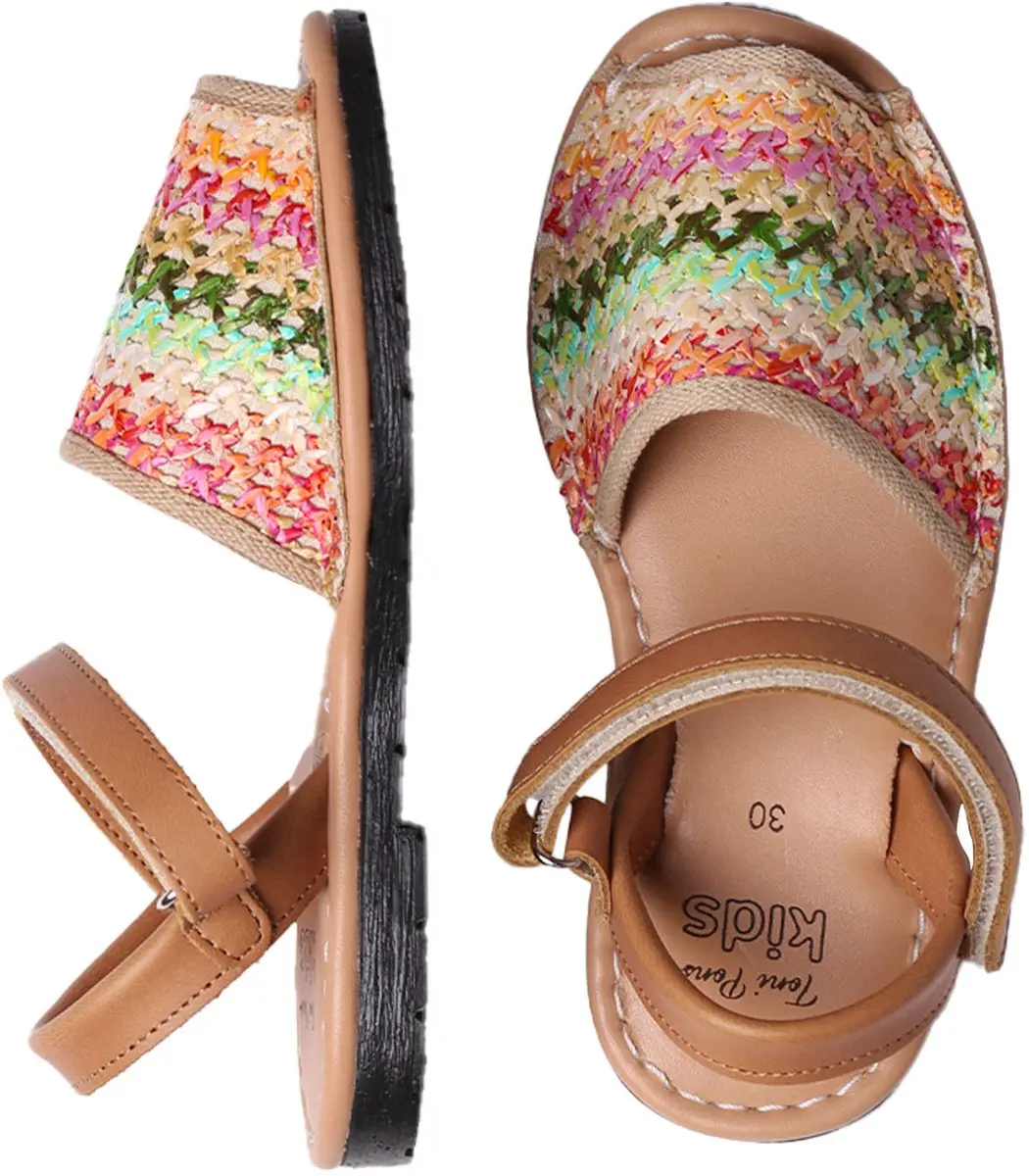 Kindersandalen van veelkleurige stof met klittenbandsluiting