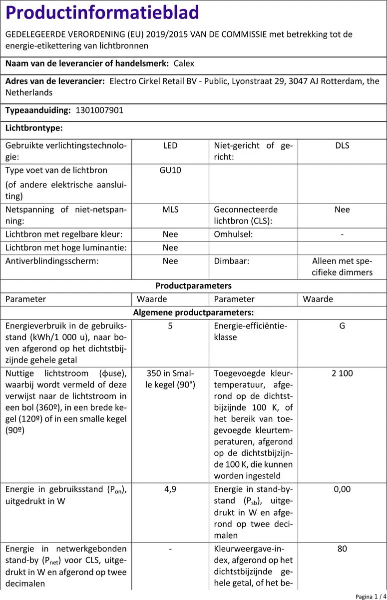 Calex GU10 LED Spot 4.9W 350lm 2100K - Dimbaar - afbeelding 2 van 4