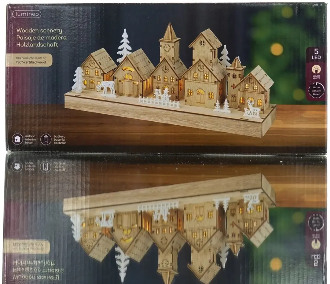 Lumineo Kerst Dorpsgezicht met Hertjes - 5 LED Warm Wit