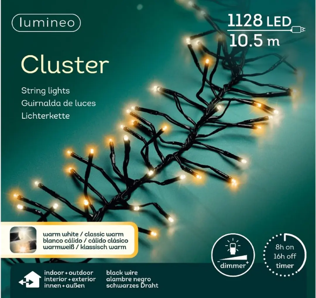 Lumineo LED Cluster Kerstverlichting 1128 Warm Wit - 10m Zwart