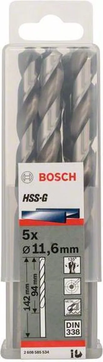 Bosch Professional ST. LINE 11.6mm HSS-G Metaalboren - 5 Stuks