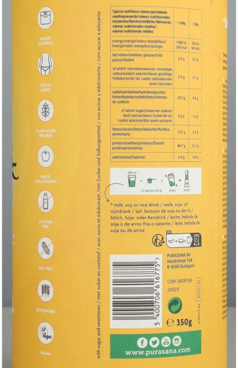 Purasana Shape & Control Proteïne Shake Vanilla Vegan 350g