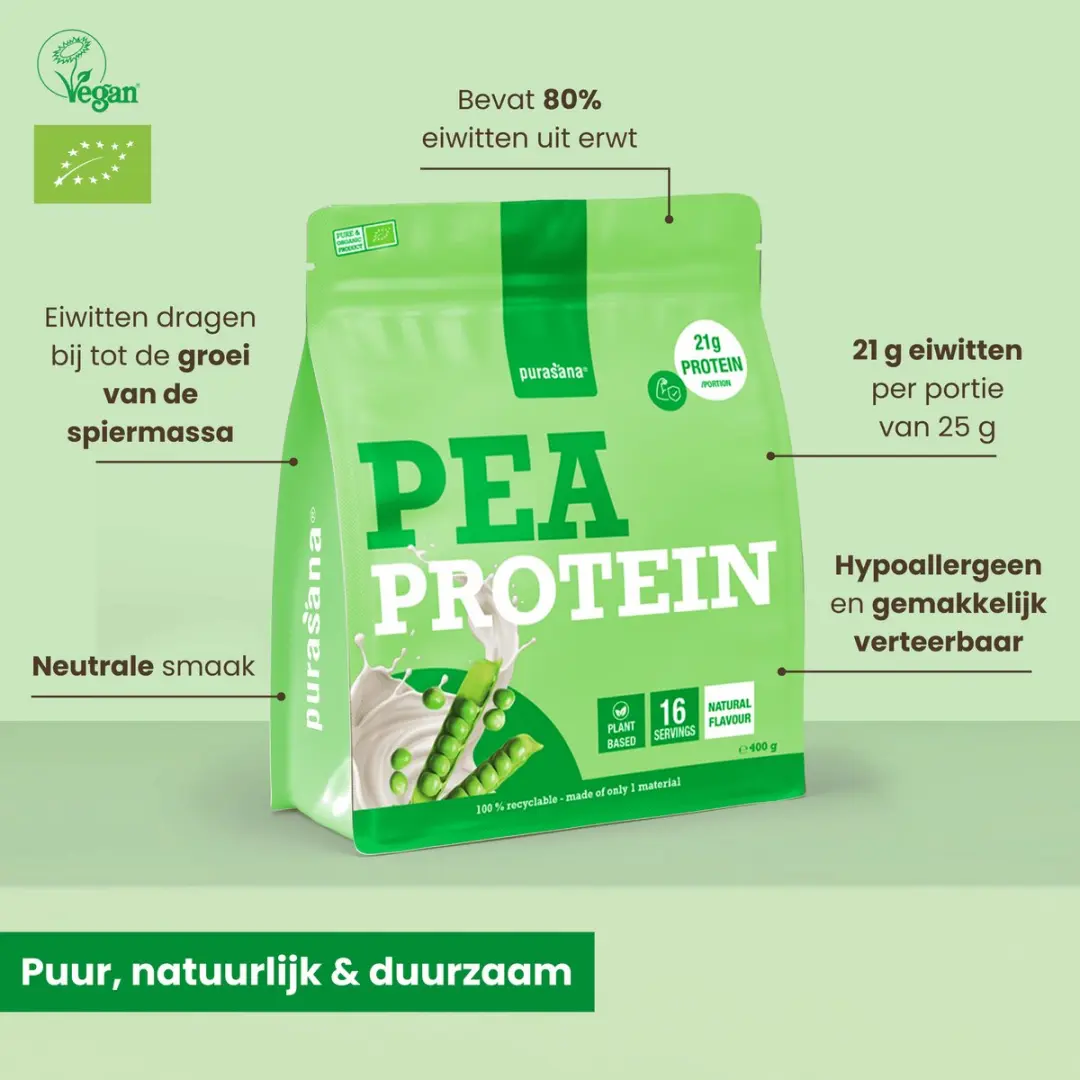 Purasana Pea Protein Powder 400g - afbeelding 3 van 6