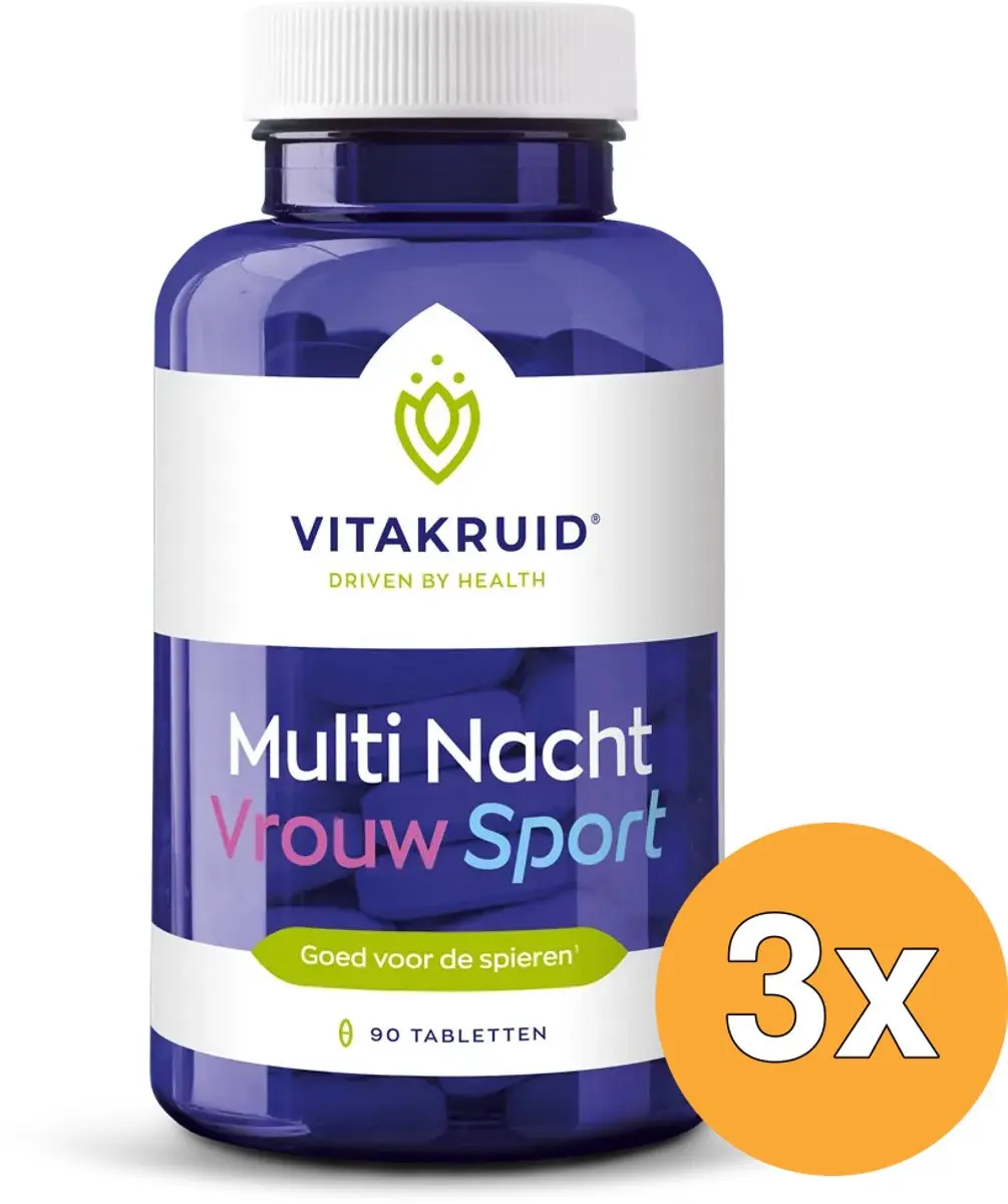 3x Vitakruid Multi Nacht Vrouw Sport 100% Vegan (90 tabletten)