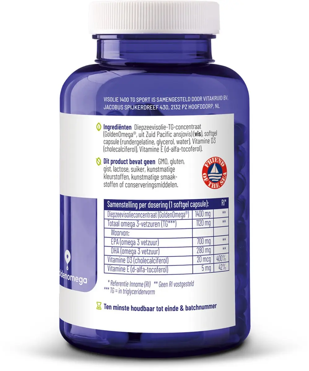 Vitakruid Visolie Sport 1400TG - 180g (2x90 Softgels) - afbeelding 2 van 6