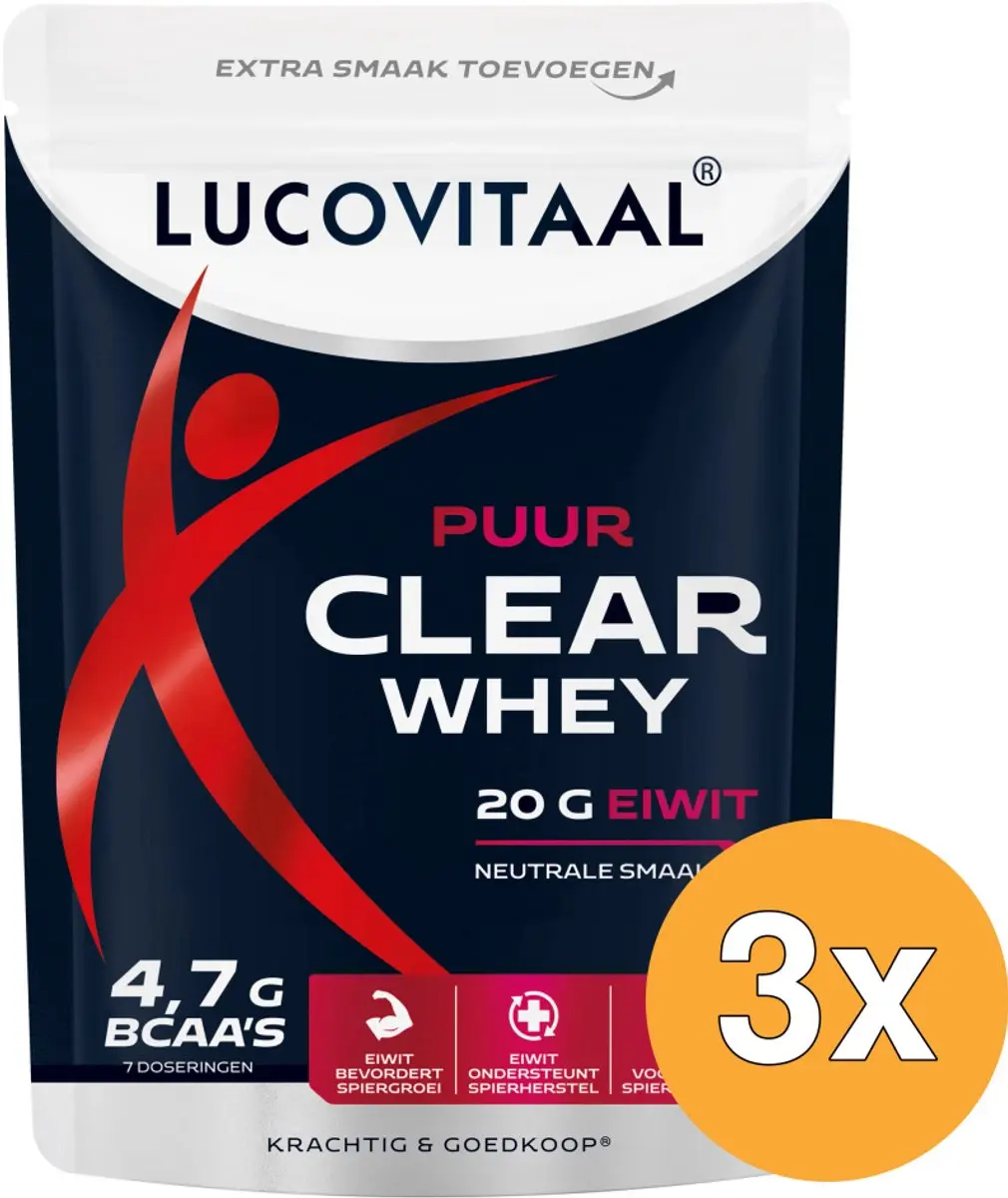 3x Lucovitaal Clear Whey poeder Puur Vega (175 gr)