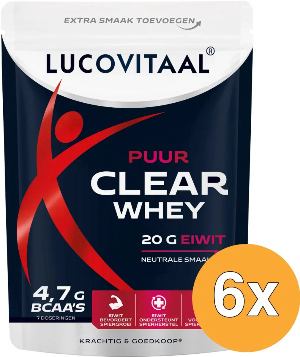 6x Lucovitaal Clear Whey poeder Puur Vega (175 gr)
