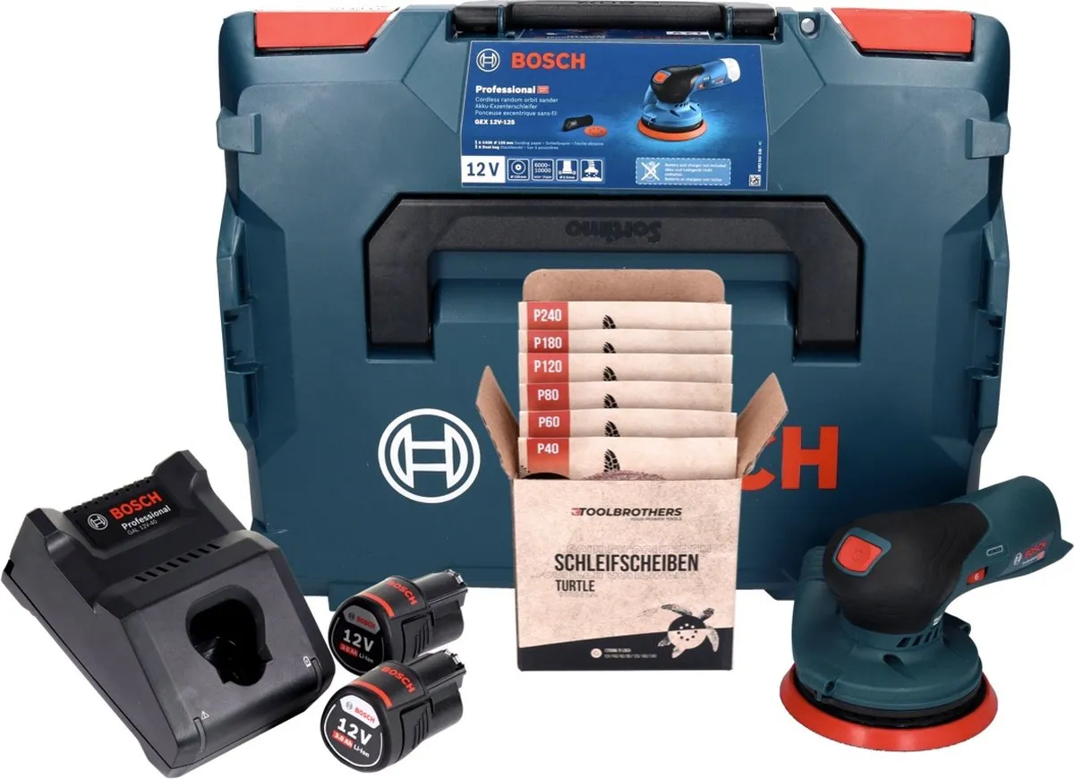 Bosch Professional GEX 12V-125 Excenterschuurmachine - 125mm - 2x 3.0Ah Accu + Lader