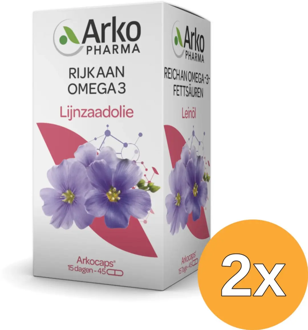 2x Arkocaps Lijnzaadolie Bio (45 capsules)