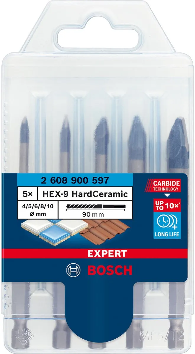 Bosch Professional EXPERT HEX-9 HardCeramic Tegelboorset 5-delig 4-10mm