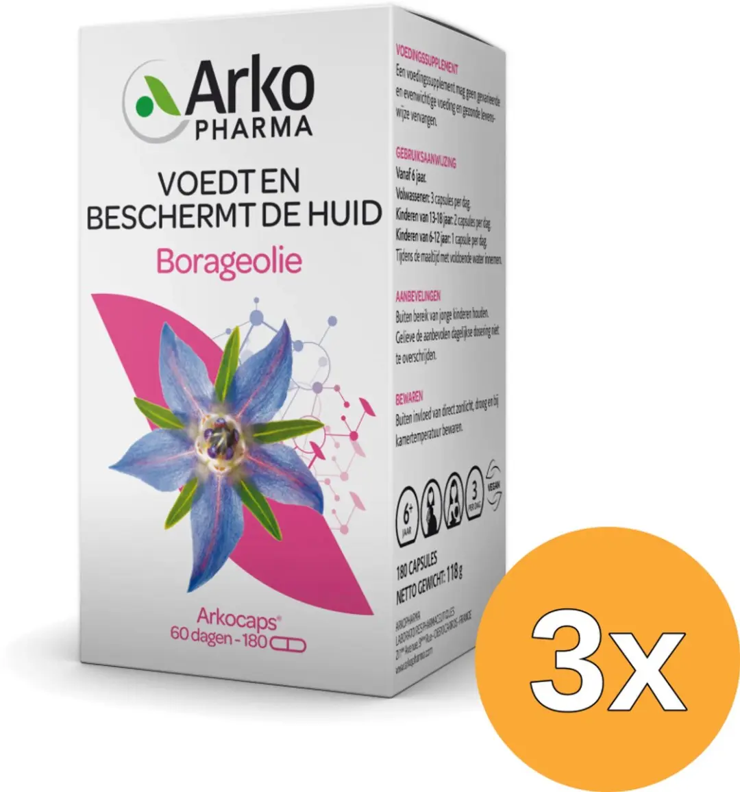 3x Arkocaps Borage Olie (180 capsules)
