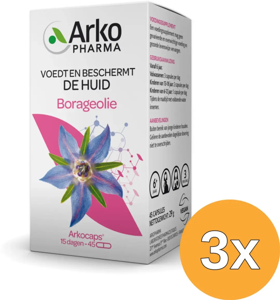 3x Arkocaps Borage Olie Bio (45 capsules)