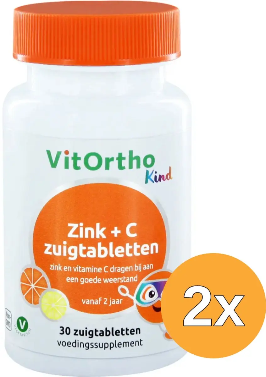 2x VitOrtho Zink + C kind (30 zuigtabletten)
