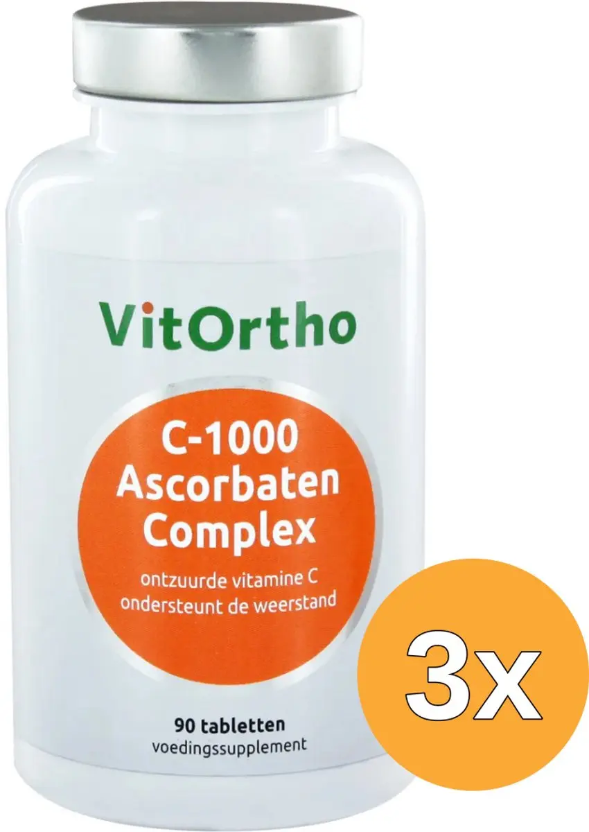 3x VitOrtho C-1000 Ascorbaten complex (90 tabletten)