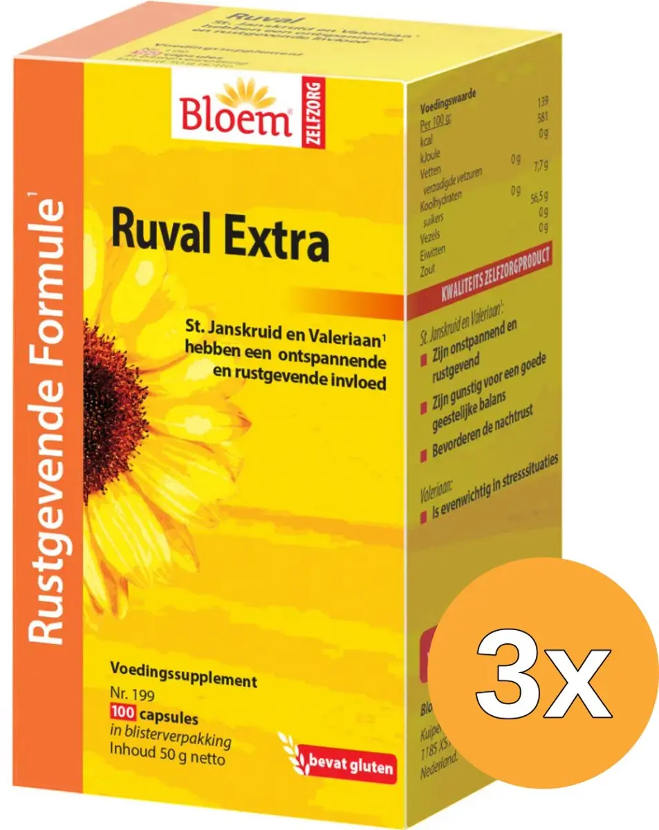 3x Bloem Ruval met St Janskruid (100 capsules)