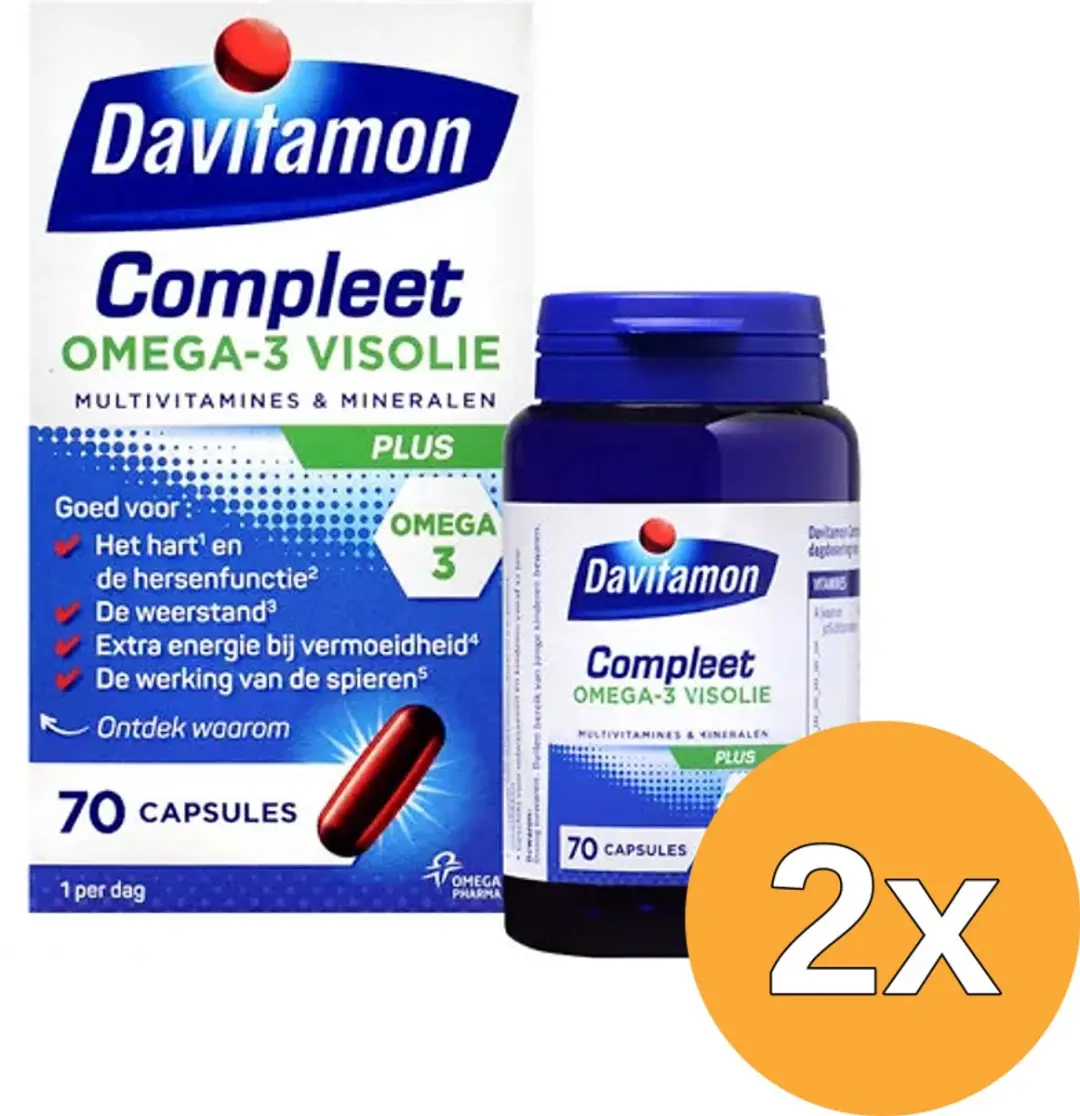 2x Davitamon Compleet omega 3 vis (70 capsules)