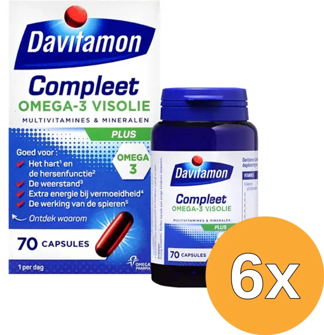 6x Davitamon Compleet omega 3 vis (70 capsules)