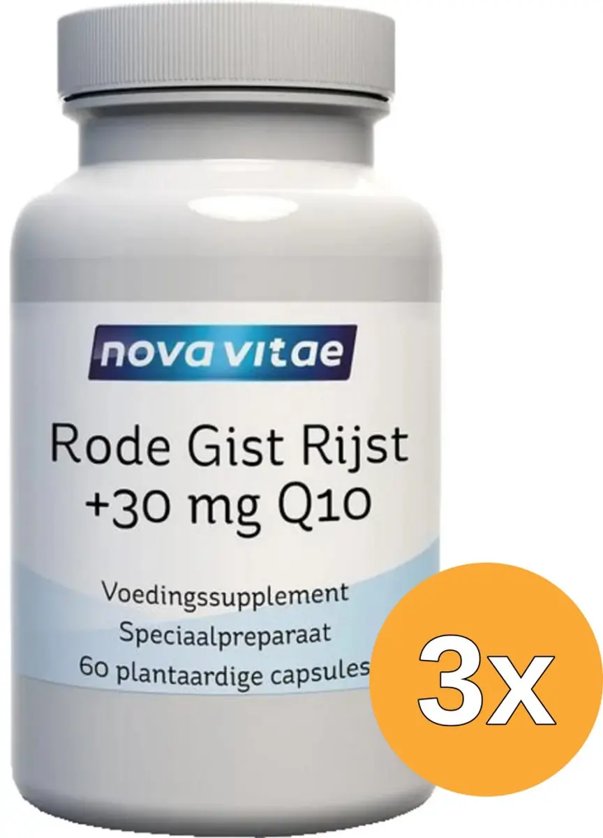 3x Nova Vitae Rode gist rijst + 30mg Q10 (60 vega capsules)