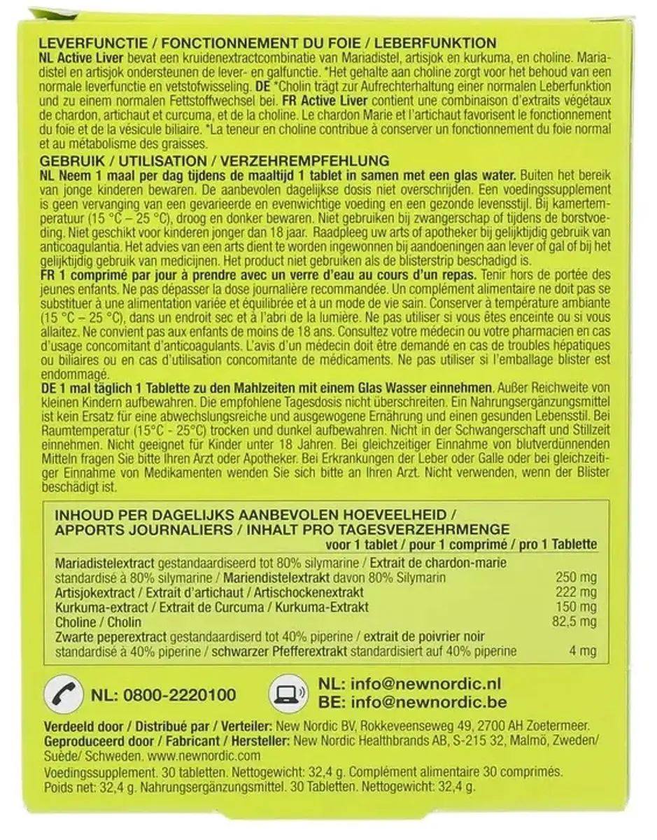New Nordic Active Liver Tabletten 30 Stuks