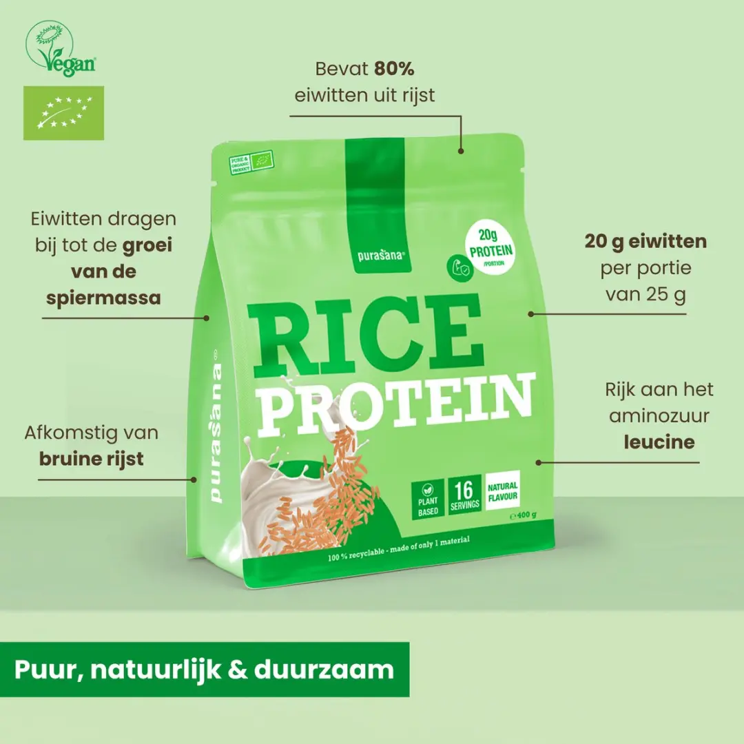 Purasana Rice Protein Powder Natural 400g - afbeelding 2 van 6