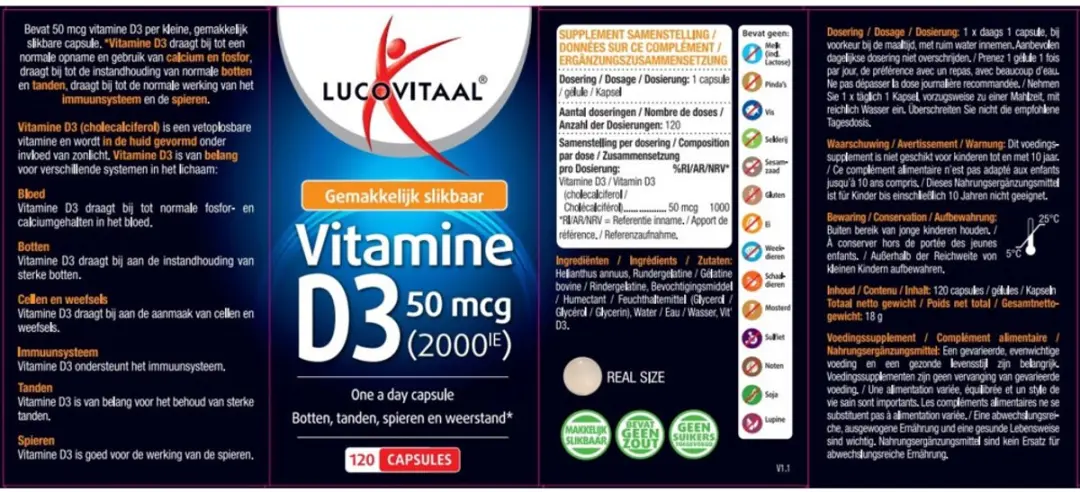 Lucovitaal Vitamine D3 50mcg 2000IE 120 softgels