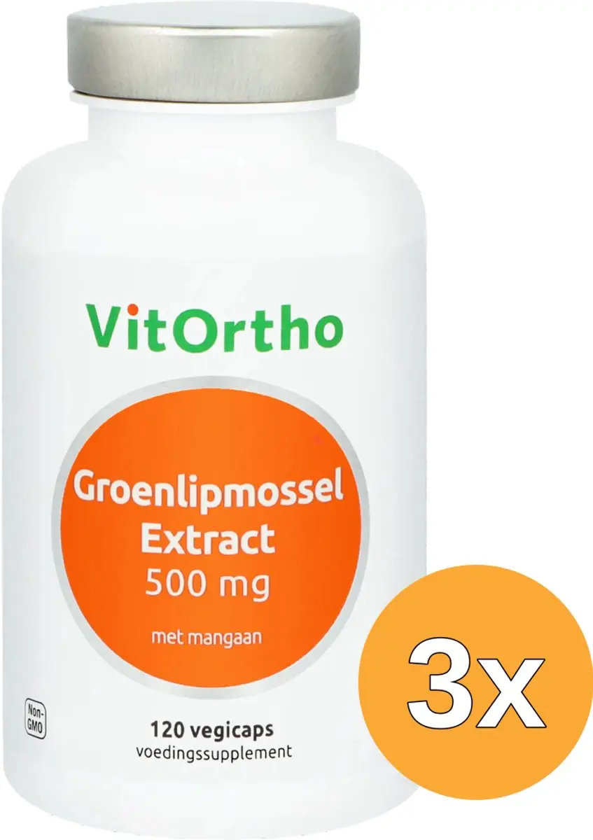 3x VitOrtho Groenlipmossel Extract 500 mg (120 vega capsules)