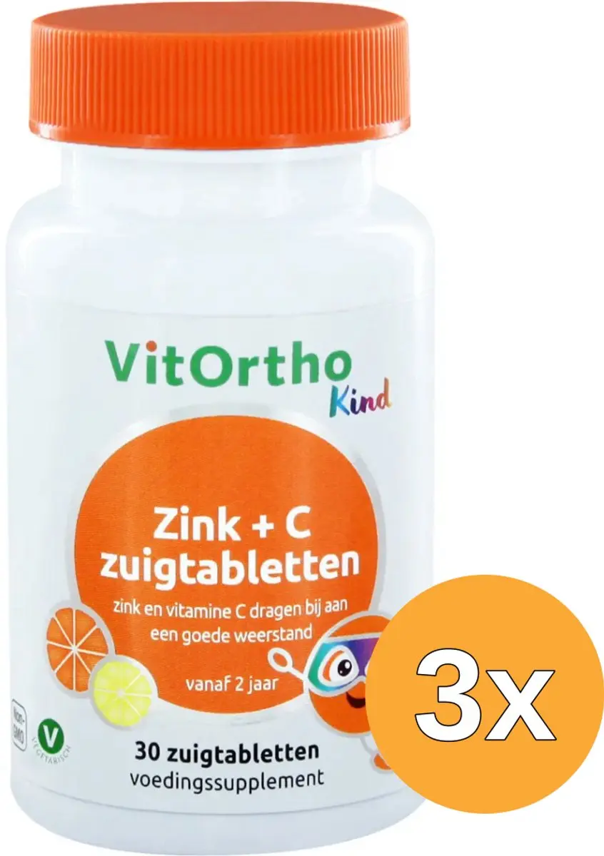 3x VitOrtho Zink + C kind (30 zuigtabletten)