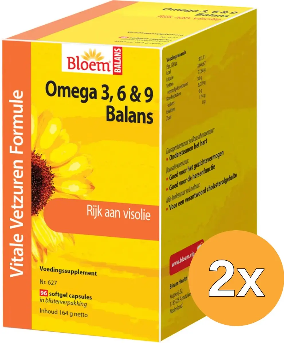 2x Bloem Omega 3, 6 & 9 balans (96 softgels)