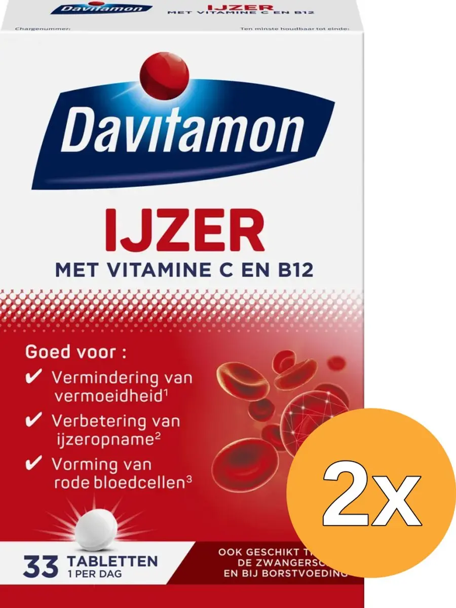 2x Davitamon IJzer met B12 (33 stuks)