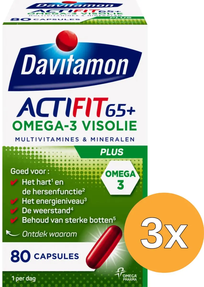 3x Davitamon Actifit 65+ omega 3 (80 capsules)