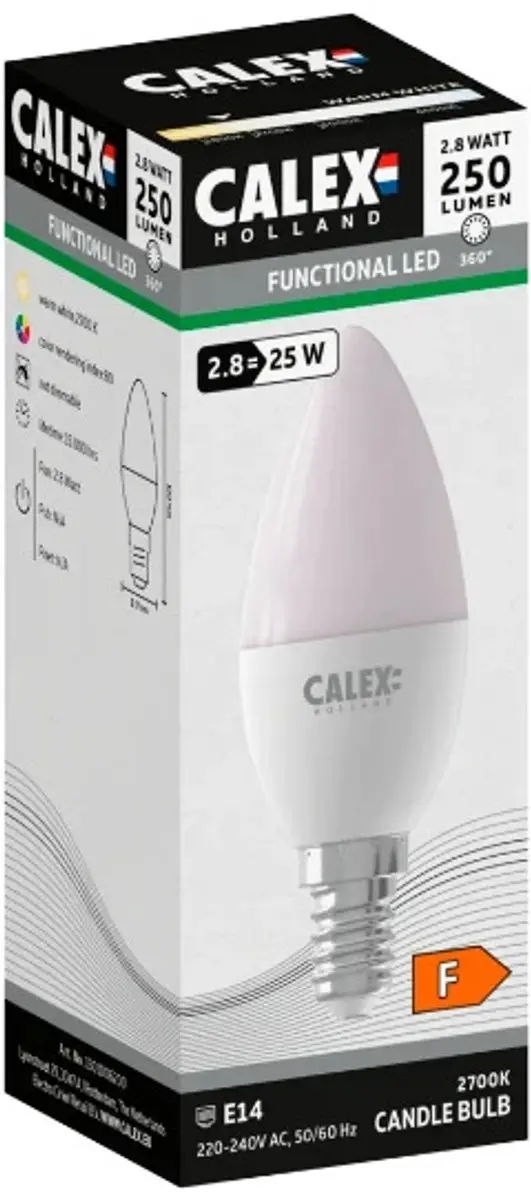 Calex E14 LED Kaarslamp 2.8W 250Lm 2700K - Mat - afbeelding 4 van 6