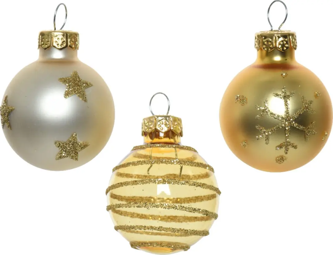 Decoris Kerstballen Mix 3cm - 9 Stuks - Goud/Parel - afbeelding 3 van 5