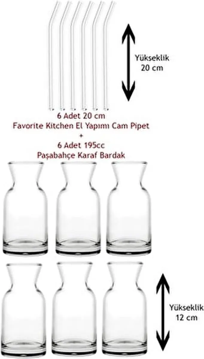 Pasabahce Village Mini Glazen Karaf & Rietje Set - 195ml - 6 Stuks - afbeelding 2 van 6