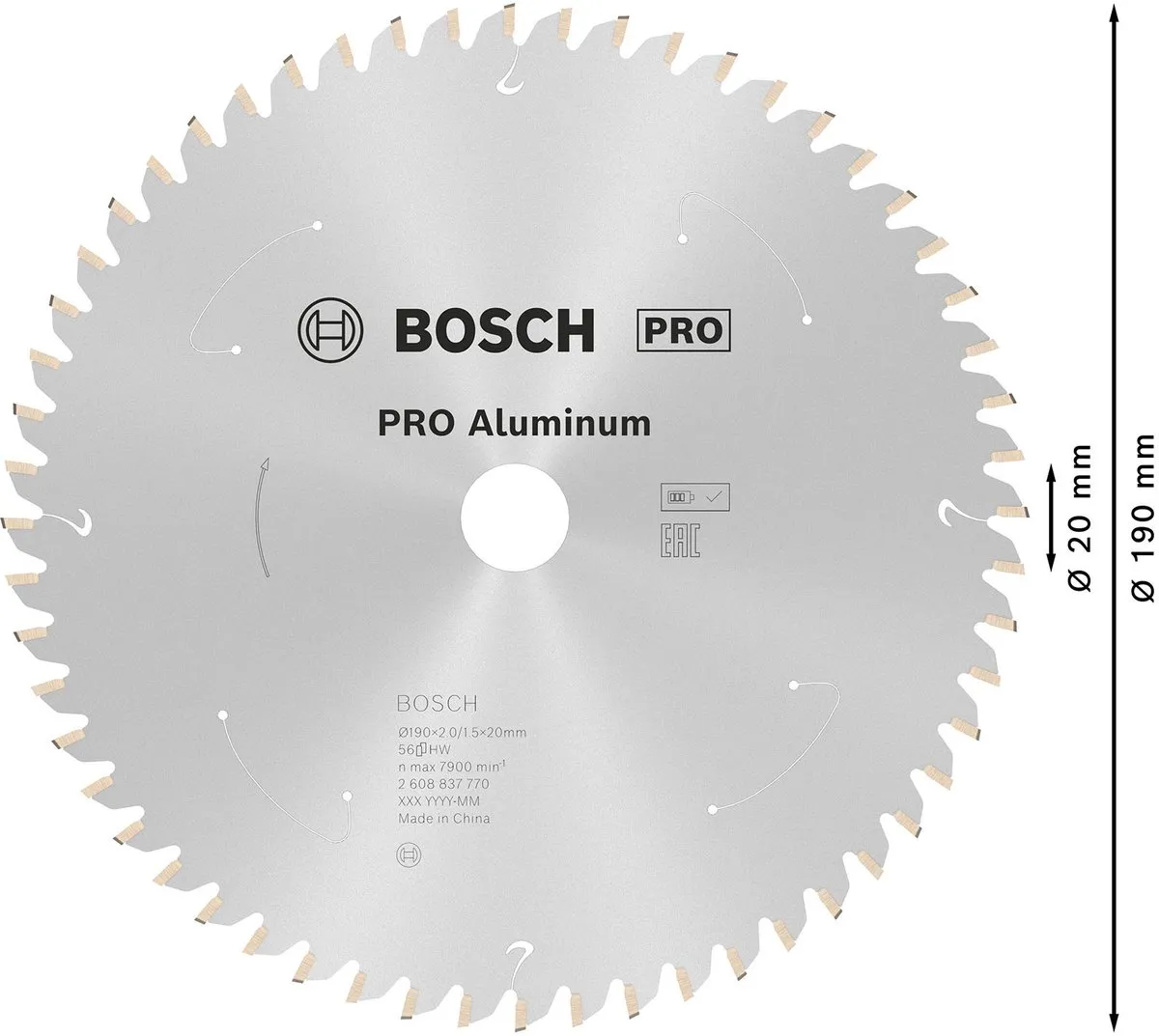 Bosch Professional 2608837770 Cirkelzaagblad Aluminium 190mm - 56 Tanden