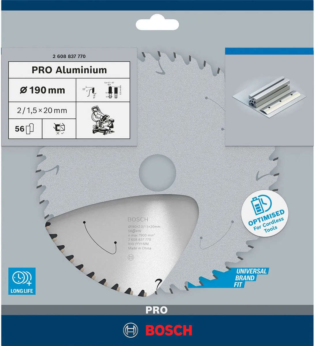 Bosch Professional 2608837770 Cirkelzaagblad Aluminium 190mm - 56 Tanden